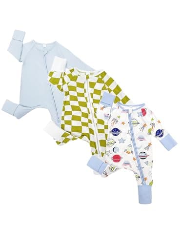 Bow Dream Baby Boy Romper Jumpsuit Bamboo Rayon Baby girl Clothes Baby Romper Clothing Newborn-24 Months Light Blue Universe Green Plaid 3-6 Months - Image 1