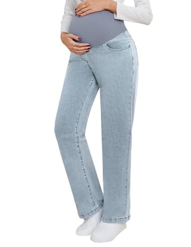 fitglam Women's Maternity Jeans Straight Leg Relaxed Fit Over Belly Pregnancy Denim Work Pants Maternity Clothes with Pockets - Image 1