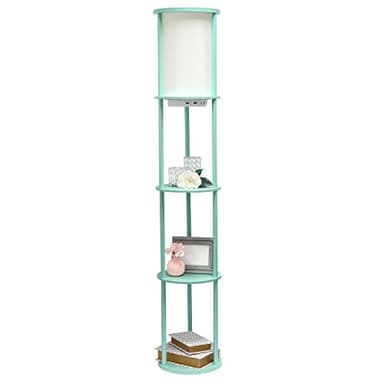 Simple Designs LF2010-AQU 62.5" Round Modern Shelf Etagere Organizer Storage Floor Lamp with 2 USB Charging Ports, 1 Charging Outlet and Linen Shade for Living Room Bedroom, Aqua, 11.5 x 11.5 x 62.5 - Image 9