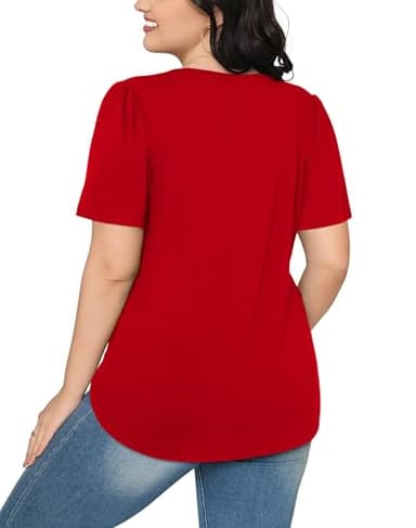 Womens Tops Dressy Casual Valentines Shirts Summer Tops Beach Vacation Clothes Short Sleeve Blouses Plus Size Red S - Image 5