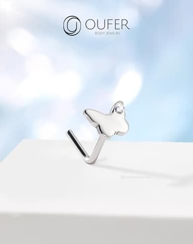 OUFER Butterfly Nose Studs, 925 Sterling Silver Nose Rings, L-Shaped Nose Piercing Jewelry, Cute Nostril Piercing, 20G Nose Rings For Women-7MM - Image 6
