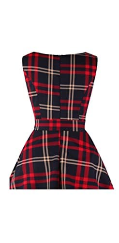 Dressever Women's 50s 60s Vintage Sleeveless Cocktail Party Dress with Pockets Red Plaid XL - Image 5