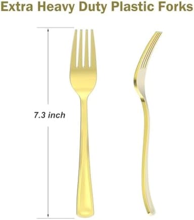 100 Count Heavy Duty Gold Plastic Forks Disposable, BPA-Free, Heat Resistant, Solid and Durable Premium Plastic Disposable Forks for Party Supply - Image 3