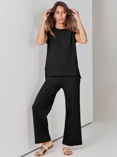 ANRABESS Women 2 Piece Lounge Sets Summer Casual Knit Sweater Vest Pant Set Beach Vacation Airport Clothes 2025 Fall Outfits Black Medium - Image 7