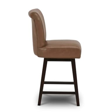 CHITA 26 Inch Counter Height Swivel Bar Stools Set of 4, FSC Certified Modern Upholstered Faux Leather Swivel Barstool Chair with Back, Saddle Brown - Image 8