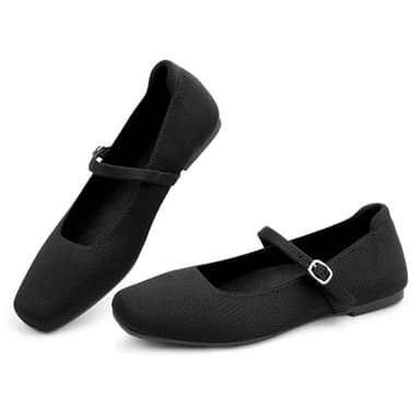 NIEARDAN Women's Ballet Flats Square Toe Slip On Shoes Knit Dress Mary Jane Flats Woman Comfy Soft Causal Work Walking,Size 8.5，Black - Image 4