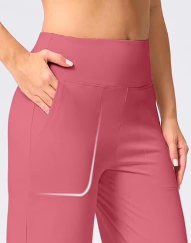Women's Capri Pants with Pockets High Waist Yoga Pants Wide Leg Workout Crop Summer Pants for Casual, Travel, Exercise(Berry Rose, S) - Image 3