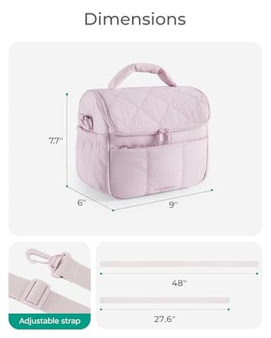 BAGSMART Insulated Lunch Bags for Women, Cute Quilted Lunch Box, Lightweight Puffy Padded Waterproof Lunch Tote, Reusable Lunch Cooler for Work Picnic Travel, Pink - Image 7