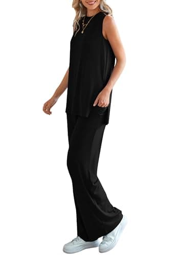 PRETTYGARDEN Women's 2 Piece Lounge Set 2025 Summer Casual Loose Tank Top Wide Leg Pants Matching Travel Outfits Tracksuit (Black,Medium) - Image 8