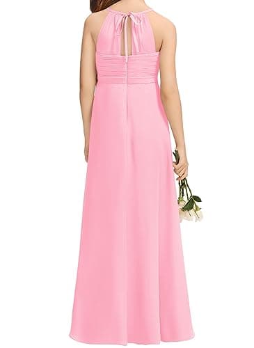 Imily Bela Girls A-Line Halter Dress Junior Bridesmaid Flower Girl Flowy Chiffon Maxi Dresses Wedding Party Pageant Gown - Image 2