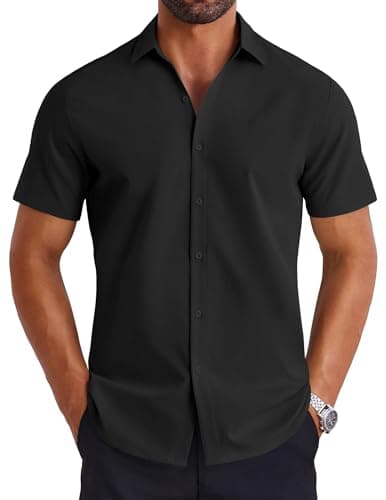 COOFANDY Mens Short Sleeve Casual Button Down Shirts Summer Lightweight Shirt Business Casual Dress Shirt Black - Image 1