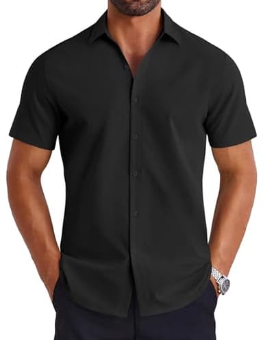 COOFANDY Mens Short Sleeve Casual Button Down Shirts Summer Lightweight Shirt Business Casual Dress Shirt Black - Image 1