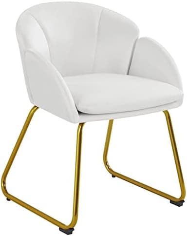 Yaheetech Modern Velvet Vanity Chair Armchair, Flower Shaped Makeup Chair with Golden Metal Legs for Living Room/Makeup Room/Bedroom/Home Office/Kitchen, White - Image 3