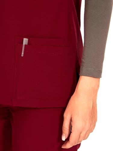 COZYFIT Women's Scrubs Set - Stretch V-Neck Top & Jogger Pant with 8 Pockets, Yoga Waistband, Anti Wrinkle, Slim Fit - Burgundy, 4XL, Tall - Image 5
