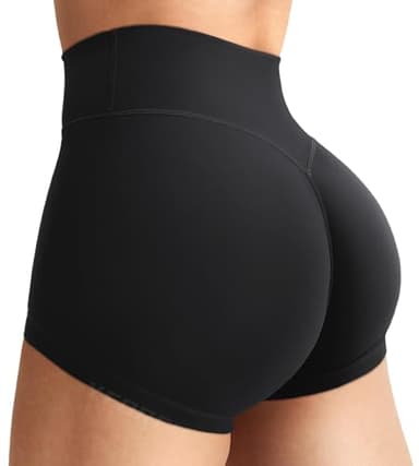 YEOREO Women's Biker Shorts 2.5" No Front Seam Elysina High Waist Hidden Scrunch Workout Gym Yoga Running Shorts Black M - Image 1