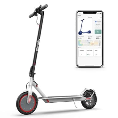 Electric Scooter - 8.5" Solid Tires, 350W Motor, Up to 19 MPH and 21 Miles Long-Range Portable Foldable Commuting Scooter for Adults with Double Braking System and App, White - Image 1