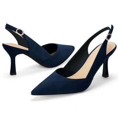 Rilista Women's Slingback Kitten Heels Closed Pointed Toe Wedding Party Dress Pumps Shoes Navy/Suede - Image 4