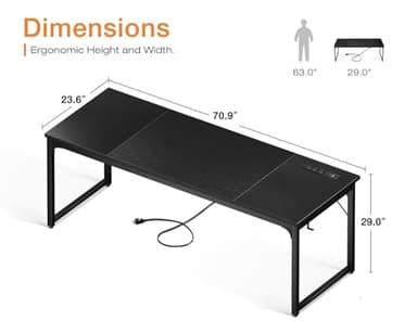 Coleshome 71 Inch Computer Desk with USB Ports, Large Office Desk, Long Study Student Writing Desk, Black - Image 3