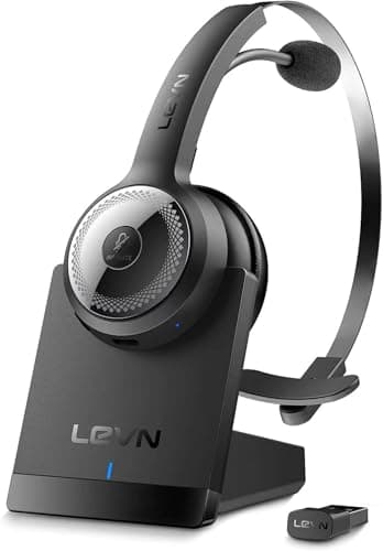 LEVN Bluetooth 5.0 Headset, Wireless Headset with Microphone (AI Noise Cancelling), 35Hrs Bluetooth Headphones with USB Dongle for PC, Suitable for Remote Work/Call Center/Zoom/Online Class/Trucker - Image 1