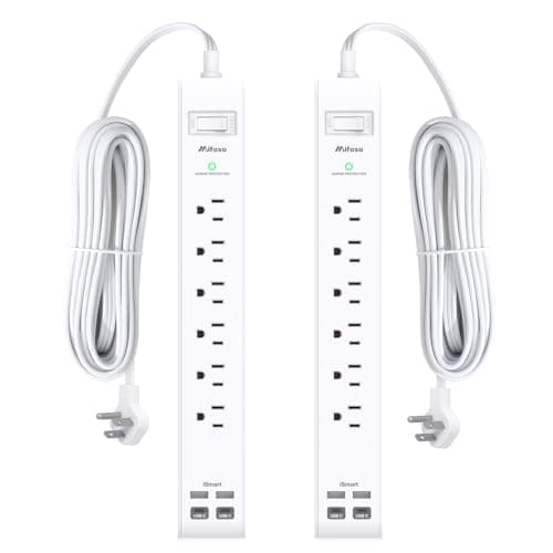2 Pack Power Strip, 12FT Long Extension Cord, Surge Protector with 6 Outlets and 4 USB Charging Ports(2 USB C), Flat Plug Overload Protection, Wall Mount for Home Office Dorm College - Image 1