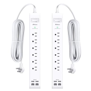 2 Pack Power Strip, 12FT Long Extension Cord, Surge Protector with 6 Outlets and 4 USB Charging Ports(2 USB C), Flat Plug Overload Protection, Wall Mount for Home Office Dorm College - Image 1