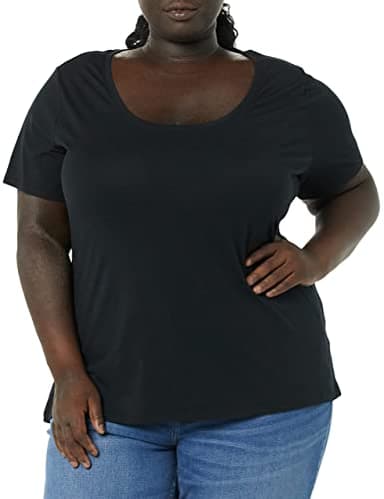 Amazon Essentials Women's Regular-Fit Short-Sleeve Scoop Neck T-Shirt (Available in Plus Size), Pack of 2, Black, XX-Large - Image 2
