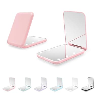 Kakuje Compact Mirror, 1X/3X Magnification LED Pocket Mirror with Nternal BIattery, Mini Mirror for Purse, Pocket,Travel and Present (Pink) - Image 1
