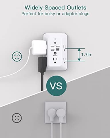 Surge Protector, Outlet Extender with Night Light, Addtam 5-Outlet Splitter and 4 USB Ports(1 USB C), Multi Plug Wall Outlet for Home Office Dorm Room Essentials - Image 5