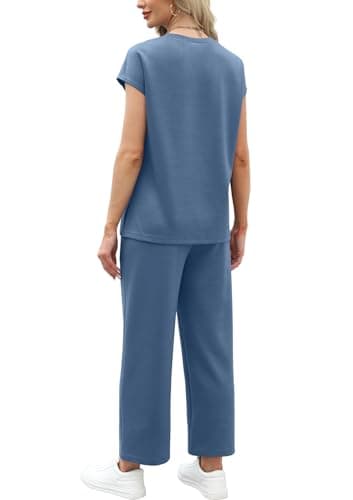 WIHOLL 2 Piece Sets for Women Summer Vacation Airport Cruise Travel Outfits for Airplane 2025 Matching Clothing Trendy Resort Wear Comfy Loungewear Petite Lounge Sets Blue 2XL - Image 5