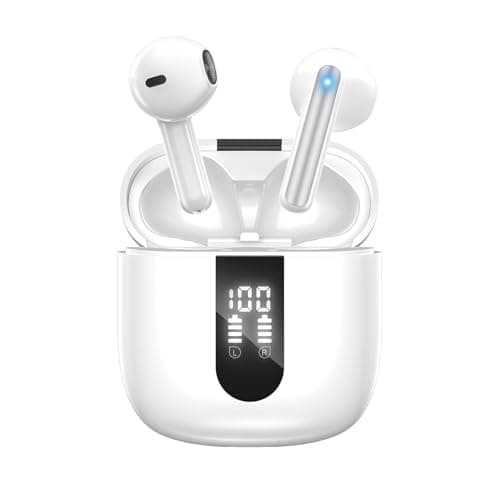 JBES Bluetooth Earbuds Wireless Headphones, 60H Deep Bass Ear Buds with 4 Noise Cancelling Microphone, IP5 Waterproof Earphones for iPhone Android Sports audifonos Bluetooth inalambricos (White) - Image 1