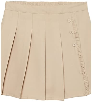 Nautica Girl's School Uniform Pleated Pull-on Scooter Skirt with Undershorts, Knit Waistband, Khaki Ruffle, 10 - Image 3