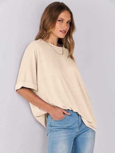 ANRABESS Womens Tops Oversized T Shirts Short Sleeve Crewneck Summer Casual Loose Basic Tee Shirt 2025 Trendy Fashion Clothes Cream Medium - Image 7