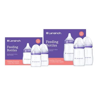 Lansinoh NaturalWave Newborn Gift Set – 3 Anti‑Colic 5 oz Bottles with S‑Flow Nipples + 3 Breastfeeding 8 oz Bottles with M‑Flow Nipples (6 Pack) - Image 1