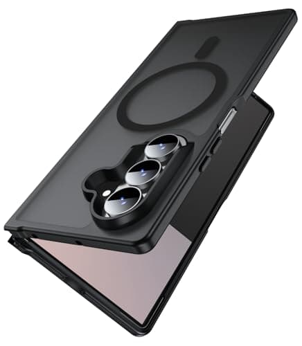 MAKAVO Magnetic for Samsung Galaxy Z Fold 7 Case [Compatible with MagSafe] Slim Translucent Matte Hard Back Cover & Soft Bumper, Fold7 Silicone Shockproof Phone Case, Black - Image 1
