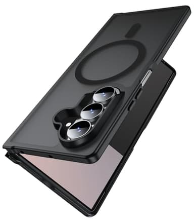 MAKAVO Magnetic for Samsung Galaxy Z Fold 7 Case [Compatible with MagSafe] Slim Translucent Matte Hard Back Cover & Soft Bumper, Fold7 Silicone Shockproof Phone Case, Black - Image 1