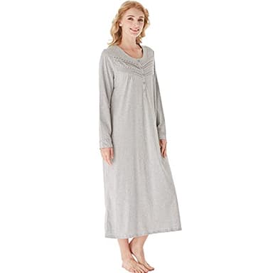 Keyocean Nightgown for Women, 100% Cotton Soft Lightweight Ladies Sleeping Gown, Light Grey, Large - Image 7