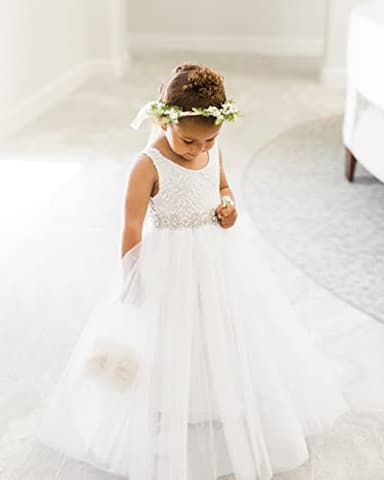 2Bunnies Girl Peony Lace Back A-Line Straight Tutu Tulle Party Flower Girl Dress (White Sleeveless Maxi, 7/8) - Image 5