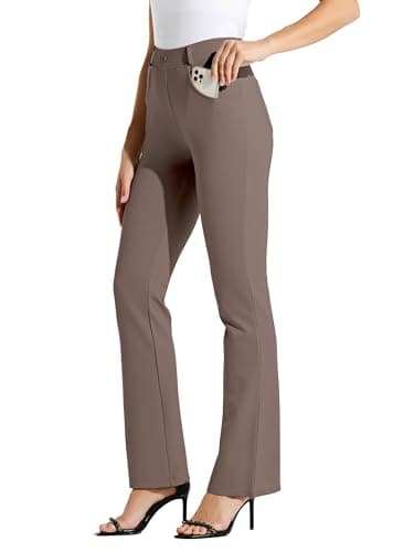 Willit 33" Women's Yoga Dress Pants Bootcut Stretch Work Slacks Office Business Casual Pants Belt Loops 4 Pockets Deep Taupe S - Image 1