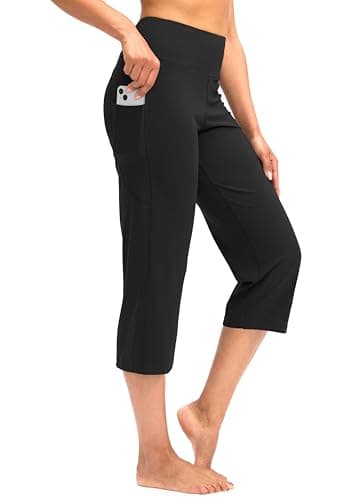 G Gradual Capri Pants for Women High Waist Workout Yoga Pants with Pockets Tummy Control Leggings Crop Straight Pants(Black,M) - Image 2