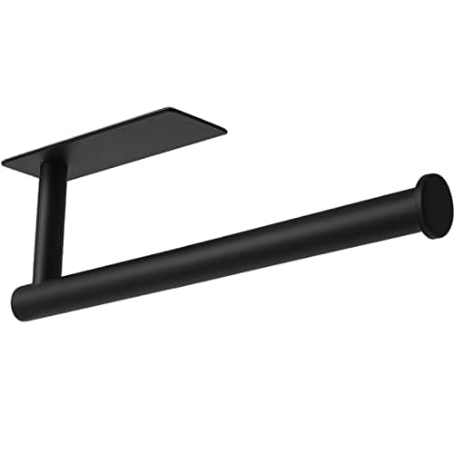 theaoo Paper Towel Holder - Under Cabinet Paper Towel Holder for Kitchen, Adhesive Paper Towel Roll Rack for Bathroom Towel, Wall Mounted Matte Black Paper Towel Rack, SUS304 Stainless Steel - Image 1