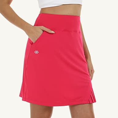 MoFiz 20" Golf Skorts Skirts for Women 4 Pockets Knee Length Tennis Skort Womens High Waist Casual Athletic Tennis Skirt Rose Red L - Image 2