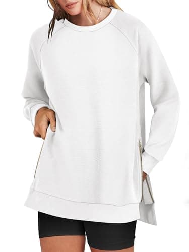 ANRABESS Women's Oversized Sweatshirts Crewneck Long Sleeve Tunic Pullover Shirts Side Zipper Hoodies 2025 Fall Clothes White XX-Large - Image 1