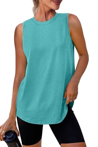 XIEERDUO Beach Vacation Clothes for Women Tank Tops for Women High Neck Workout Athletic Running Sleeveless Shirts Blue Green XL - Image 1