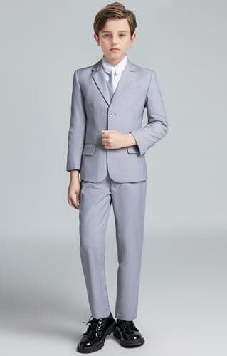 Boy's Formal Suit Set Slim Fit Light Grey Kids Tuxedo Suits for Wedding Teen Toddler Boy Dress Suit Outfit Size 5 - Image 2