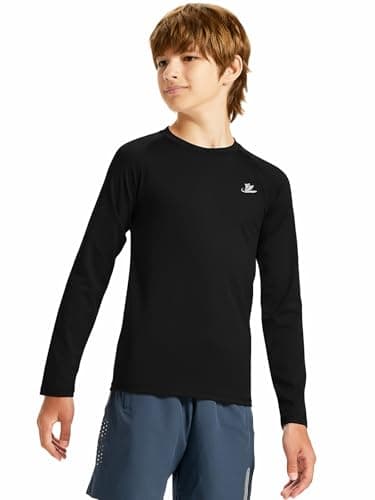 DEVOROPA Youth Boys Compression Thermal Shirt Long Sleeve Fleece Baselayer Soccer Baseball Undershirt Black L - Image 2