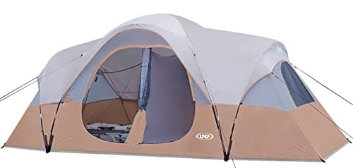 UNP Camping Tent 10-Person-Family Tents, Parties, Music Festival Tent, Big, Easy Up, 5 Large Mesh Windows, Double Layer, 2 Room, Waterproof, Weather Resistant, 18ft x 9ft x78in (Khaki Brown) - Image 1