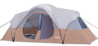 UNP Camping Tent 10-Person-Family Tents, Parties, Music Festival Tent, Big, Easy Up, 5 Large Mesh Windows, Double Layer, 2 Room, Waterproof, Weather Resistant, 18ft x 9ft x78in (Khaki Brown) - Image 1