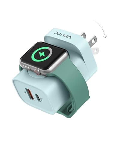 VRURC for Apple Watch Charger, Wireless Magnetic Portable iWatch Charger, PD 20W 3-in-1 Travel Essentials Fast Charging Block for iWatch Ultra/SE/10/9/8/7/6/5/4,iPhone 17/16/15/14/13 etc-Green - Image 1