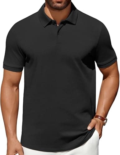 COOFANDY Polo Shirts for Men 100% Cotton Golf Shirts Work Polo Shirts Dress Polo Casual Mens t-Shirts Ribbed Cuffs Short Sleeve Regular fit Black - Image 1