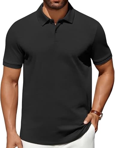 COOFANDY Polo Shirts for Men 100% Cotton Golf Shirts Work Polo Shirts Dress Polo Casual Mens t-Shirts Ribbed Cuffs Short Sleeve Regular fit Black - Image 1